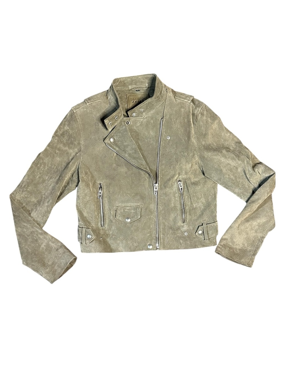 Blank NYC Suede Moto Jacket in Olive Green M
